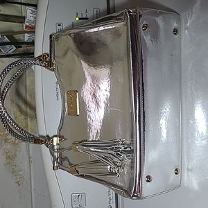BEBE satchel shiney silver handbag